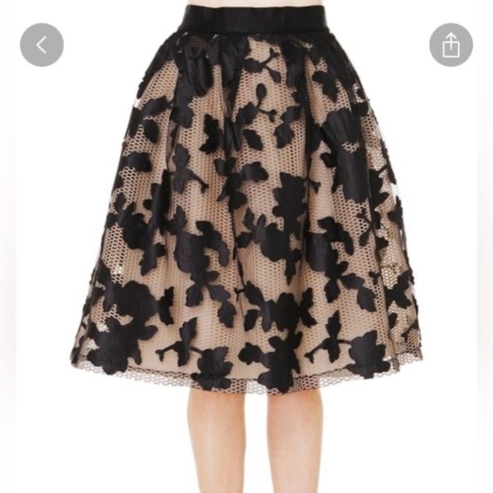 Gracia Mesh Net Layered Black Embroidered Floral Skirt Womens Sz Medium